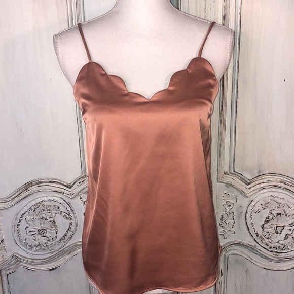 Monteau Lovely Muted Soft Terra Cotta Color Cami with Scalloped Neckline. Size S - Picture 1 of 9